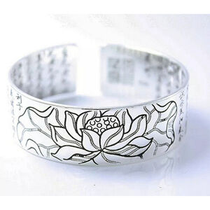 Large Lotus Flower Cuff Bracelet | 999 Pure‎ Silver